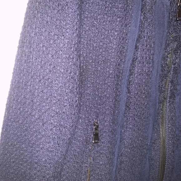 Rebecca Taylor *Navy Blue* Frayed Fringe Tweed Blazer Jacket Leather Accents 4 - Picture 11 of 15